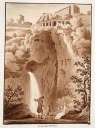 A cascata &39;Belvedere&39;, 1833 (gravura com lavagem marrom)